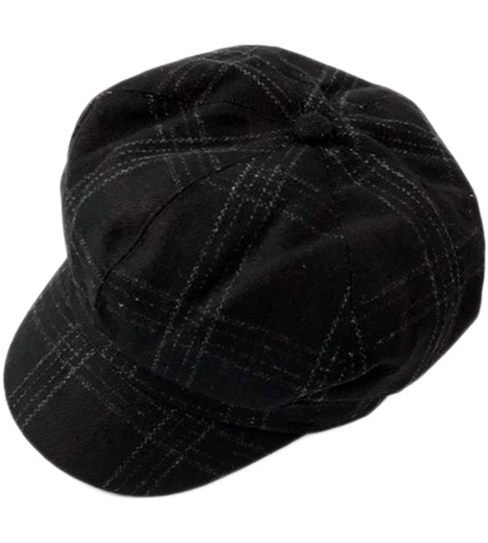 Newsboy Caps Womens Woolen Tweed Ivy British Newsboy Cabbie Gatsby Beret Painter Hat Cap - Black - CY186R7KDIN $9.56