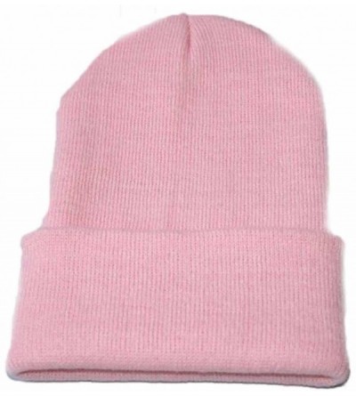 Unisex Solid Slouchy Knitting Beanie Warm Cap Ski Hat - Pink - CW18EM2GNNU