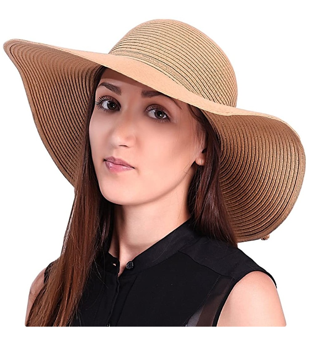 Sun Hats Sun Visor Hat Wide Brim Cap Floppy Foldable Beach Straw Hats for Women - Khaki - CB12K82ZQX7 $26.08