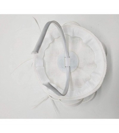 Berets Womens Fascinator Hat Sinamay Pillbox Flower Feather Tea Party Derby Wedding Headwear - White - CU18N0QERE5 $10.35