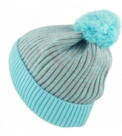 Skullies & Beanies Exclusive Ribbed Knit Warm Fuzzy Thick Fleece Lined Winter Skull Beanie - Mint With Pom - CE18K0IRIW7 $14.06