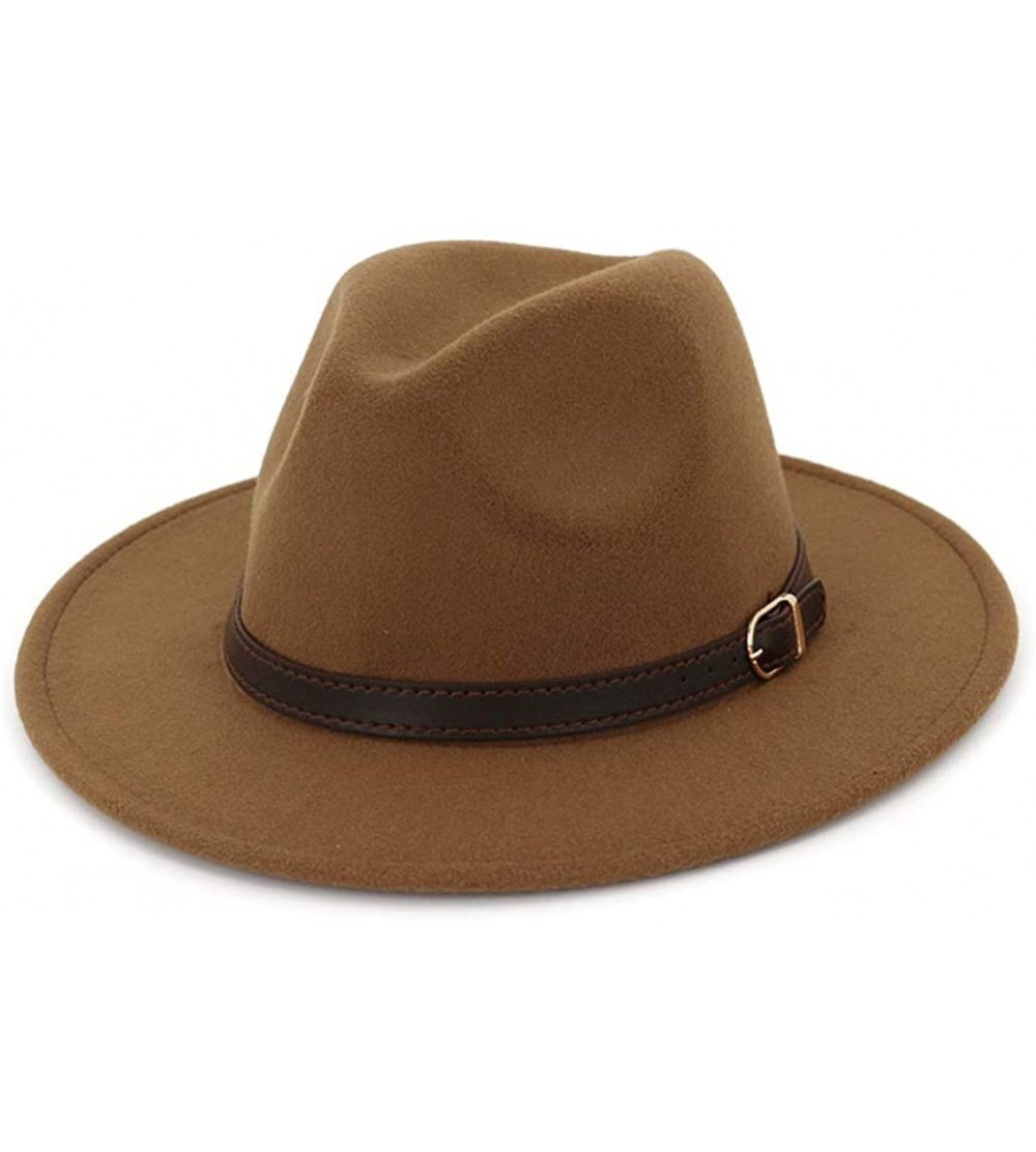 Men & Women Panama Hat Classic Wide Brim Fedora Hat with Belt Buckle ...