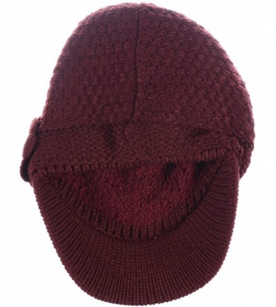 Skullies & Beanies Womens Winter Visor Cap Beanie Hat Wool Blend Lined Crochet Decoration - Burgundy With Flower - CE18WHUZQW...