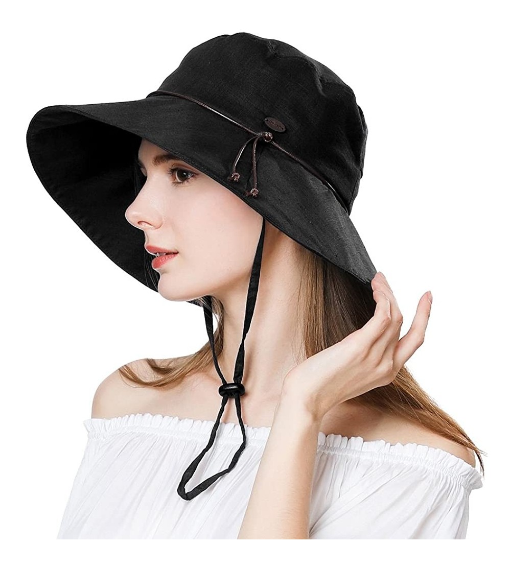 Womens 100% Cotton Bucket Sun Hat UPF 50 Chin Strap Adjustable Packable ...