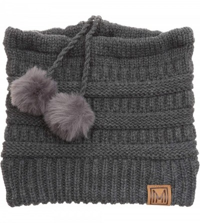 Skullies & Beanies Women's Ponytail Messy Bun Beanie Ribbed Knit Hat Cap with Adjustable Pom Pom String - Charcoal - CI18H4HK...