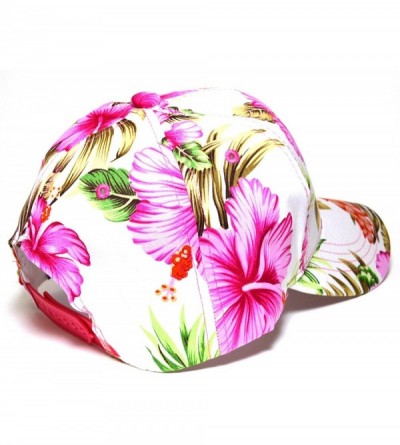 Baseball Caps Flower Printed Premium Floral Hawaiian Adjustable Curved Visor Baseball Cap Hats - White & Pink - CT185GY3KCA $...