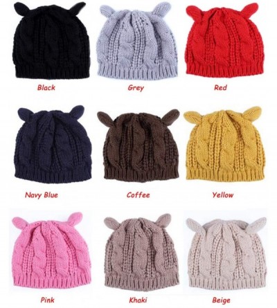 Berets Women Winter Wool Baggy Beret Beanie Cute Devil Cat Ear Crochet Braided Knit Hat Ski Cap - Red - C512L55UTQF $12.74