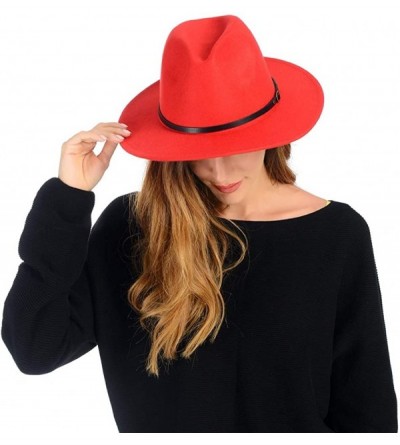 Fedoras Belt Buckle Fedoras Women Hat Wide Brim Trilby Jazz Hats Classic Mens Manhattan Hats - Red - CF18ATY0I92 $11.80