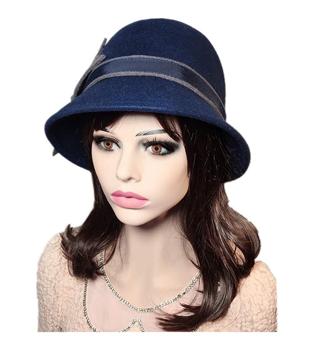 Womens 100% Wool Contrast Color Bowknot Bucket Hat Cloche Hat Winter ...