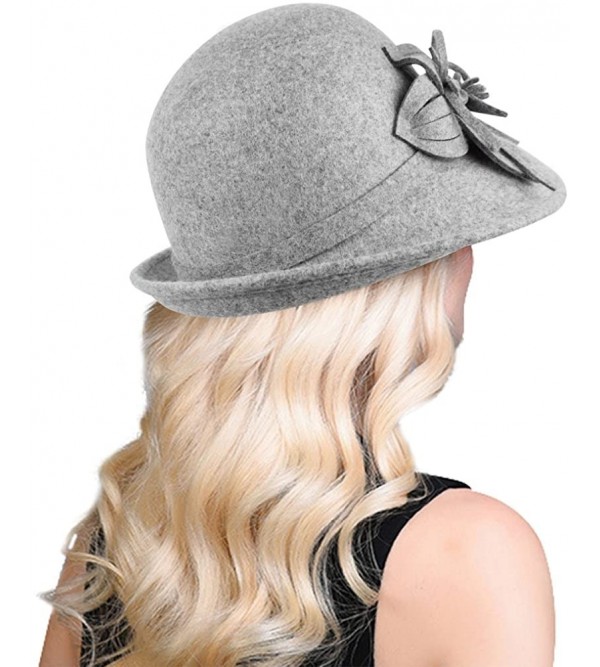 Women Solid Color Winter Hat 100 Wool Cloche Bucket With Bow Accent Style2 Gray C2189ts9lo3